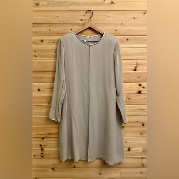 Vintage Kay Unger Size 10 Silk Long Sleeve Chiffon Overlay Knee Length Dress - Picture 1 of 14